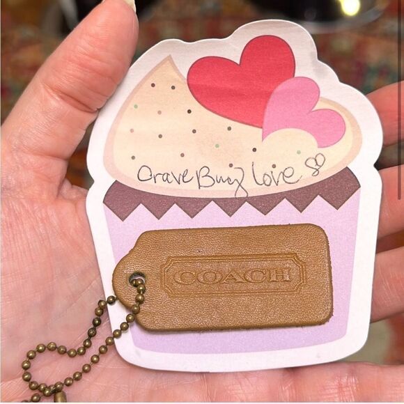 VINTAGE COACH HANGTAG LEATHER “TOFFEE” DOUBLE SIDED ON BRASS BALL CHAIN EVC - Picture 1 of 8